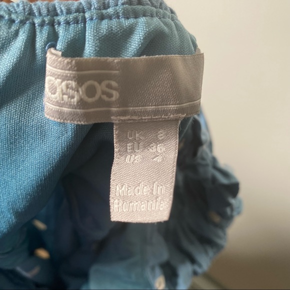 ASOS DESIGN off shoulder mini sundress with ruched bust in spot print - Picture 9 of 10